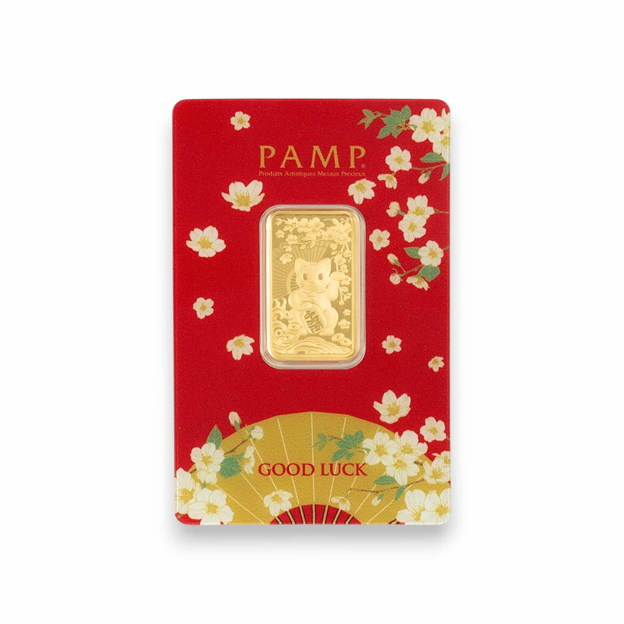 Image of 1/2 oz Gold Bar PAMP Good Luck Maneki Neko (Carded Assay)