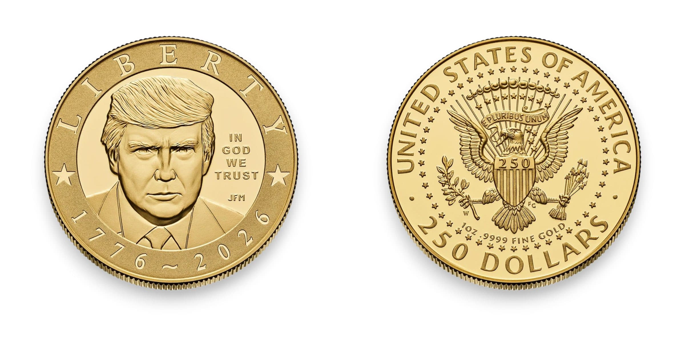 Obverse and reverse of the 2026 Trump $250 one-ounce 24K gold proof coin. Image: United States Mint.