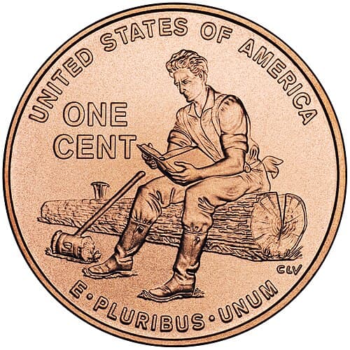 2009 Lincoln cent reverse, Formative Years in Indiana design, U.S. Mint image